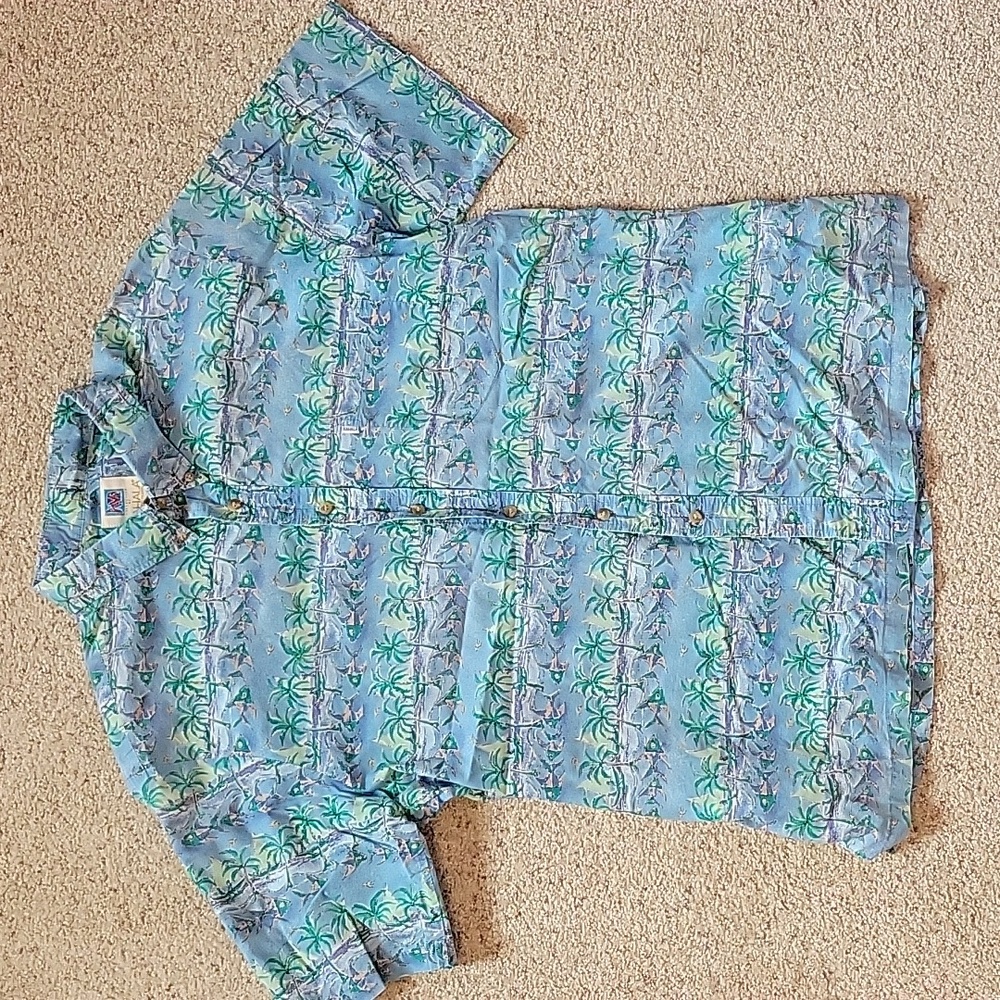 Soft blue tropical print shirt